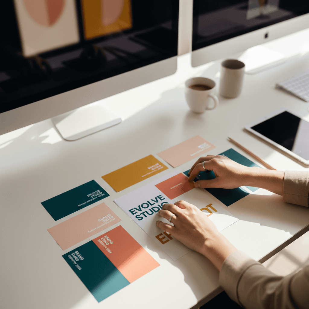 Creative director arranging design materials