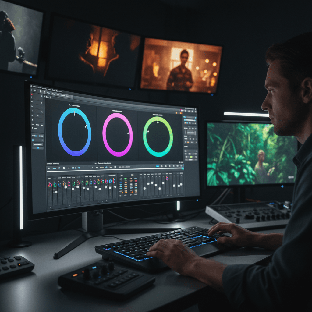 Video editor working with color grading tools