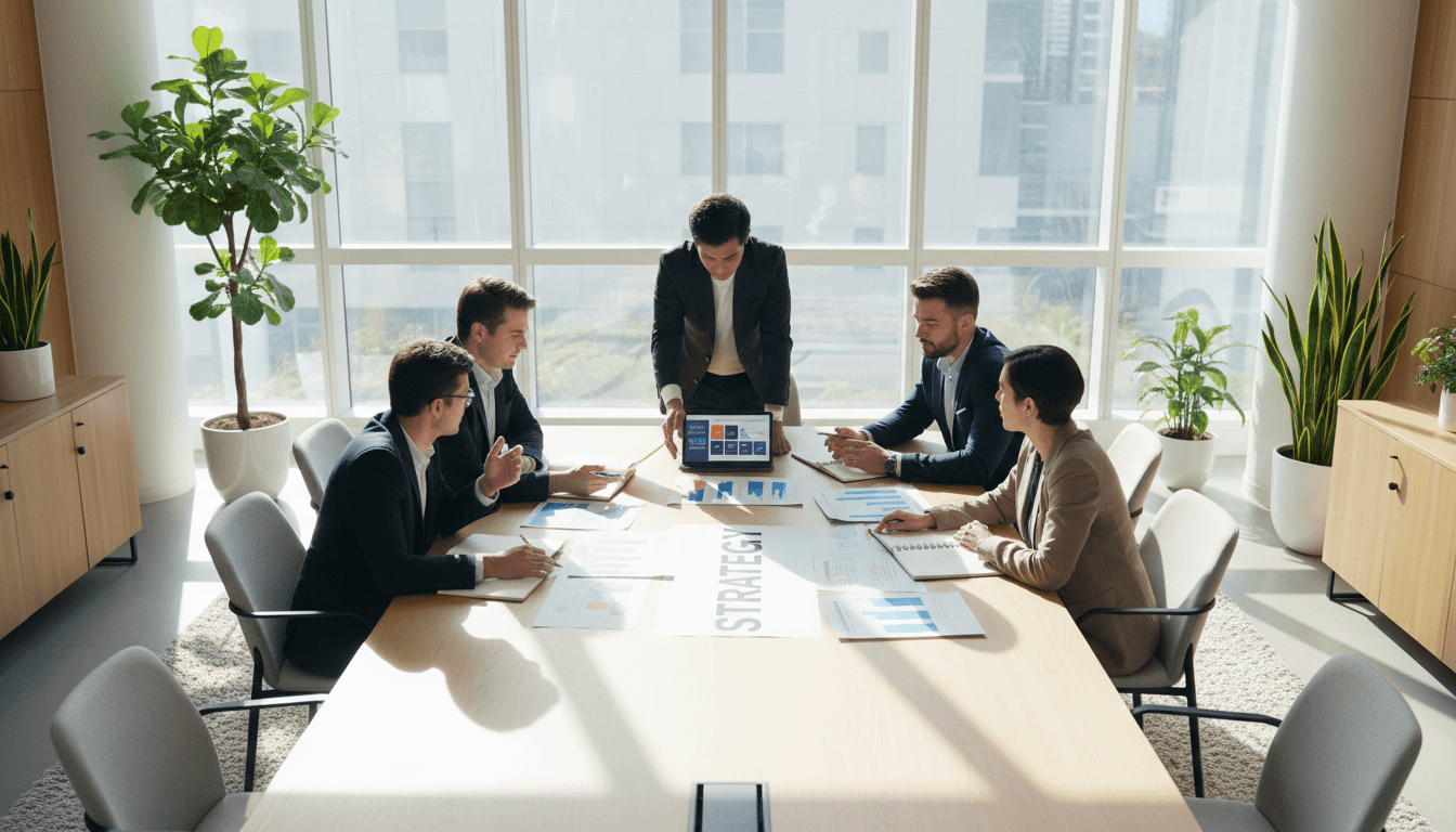 Team reviewing campaign designs together