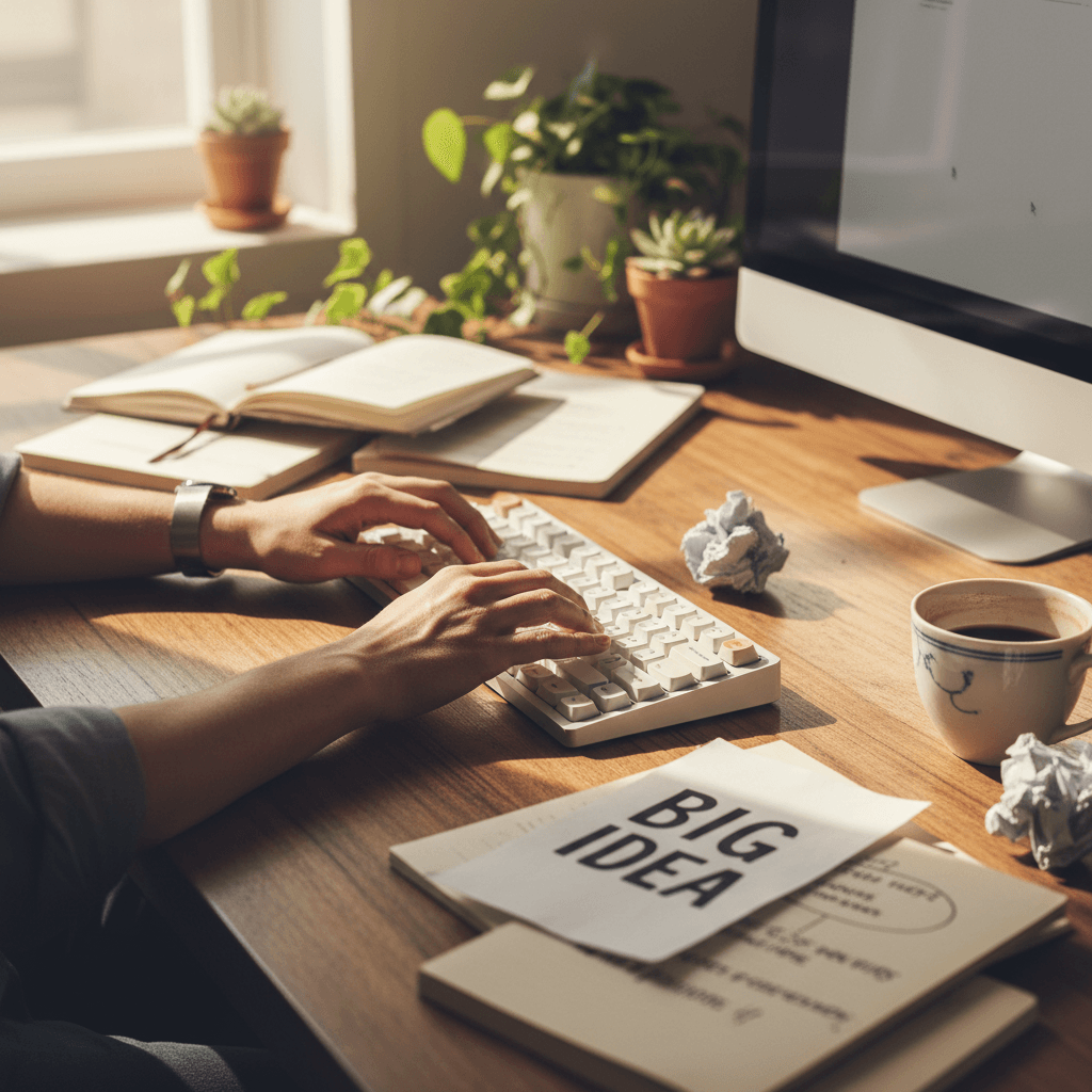 Copywriter crafting ad messaging