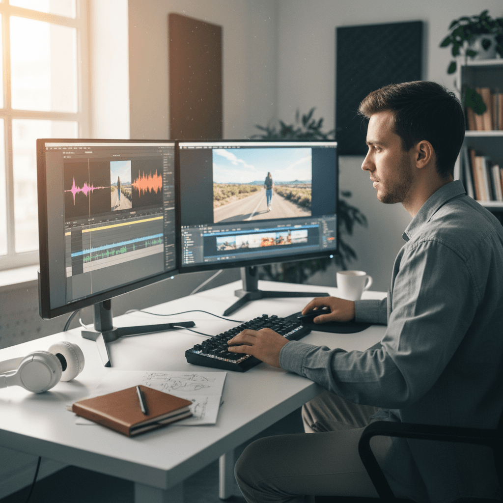 Video production setup with camera and lighting